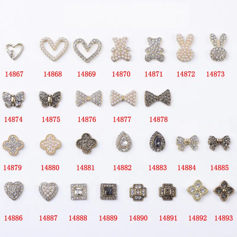 10 Pcs Legierung Diamant Perle Nette Bär Bogen Schmetterling Strass Tasten Ornamente Ohrringe Choker Tasche Haar DIY Schmuck Zubehör