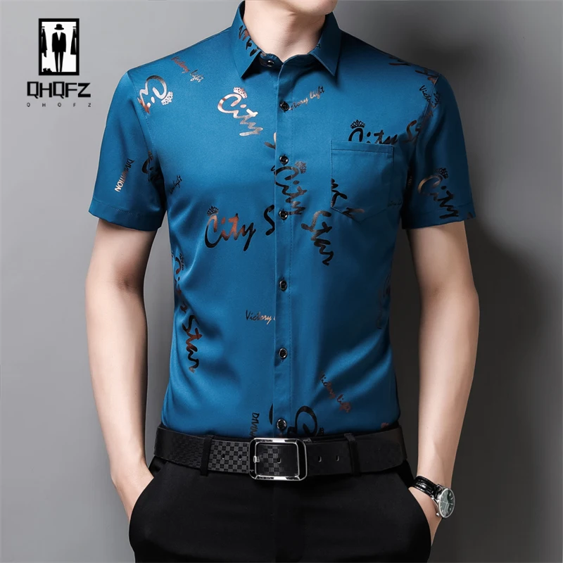 Men\'s Casual and Fashionable Short Sleeved Printed Shirt Wrinkle Resistant Business Top Without Ironing