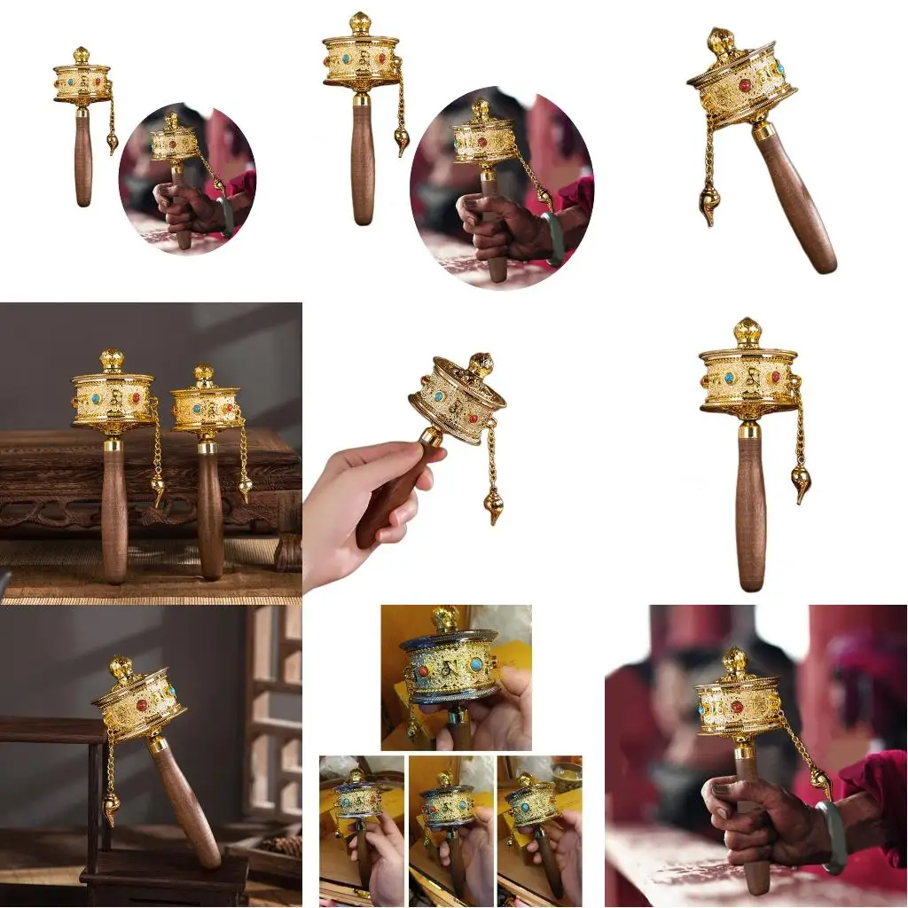 Six Word Scriptures Carvings Hand Cranking Swepts Bad Buddhist Prayer Wheel