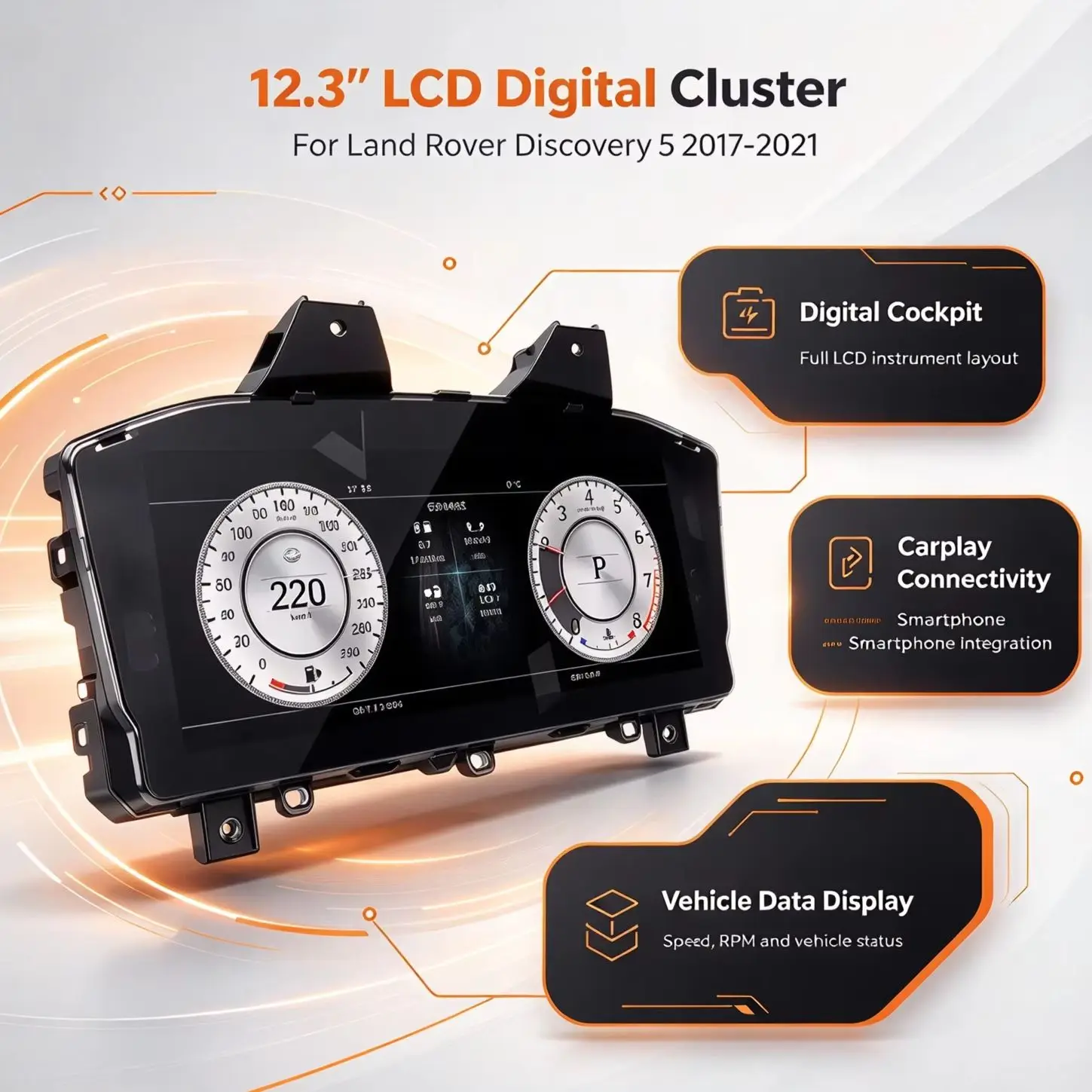 12.3 Inch Digital Cluster For Land Rover Discovery 5 LCD instrument panel 2017-2021 Panel Cockpit Carplay Dashboard