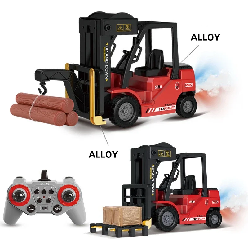 RC Forklift Trailer Crane 2.4G Remote Control Lifting Light Sound Spray Multi-Functional Simulated Eletric Engineering Vehicle