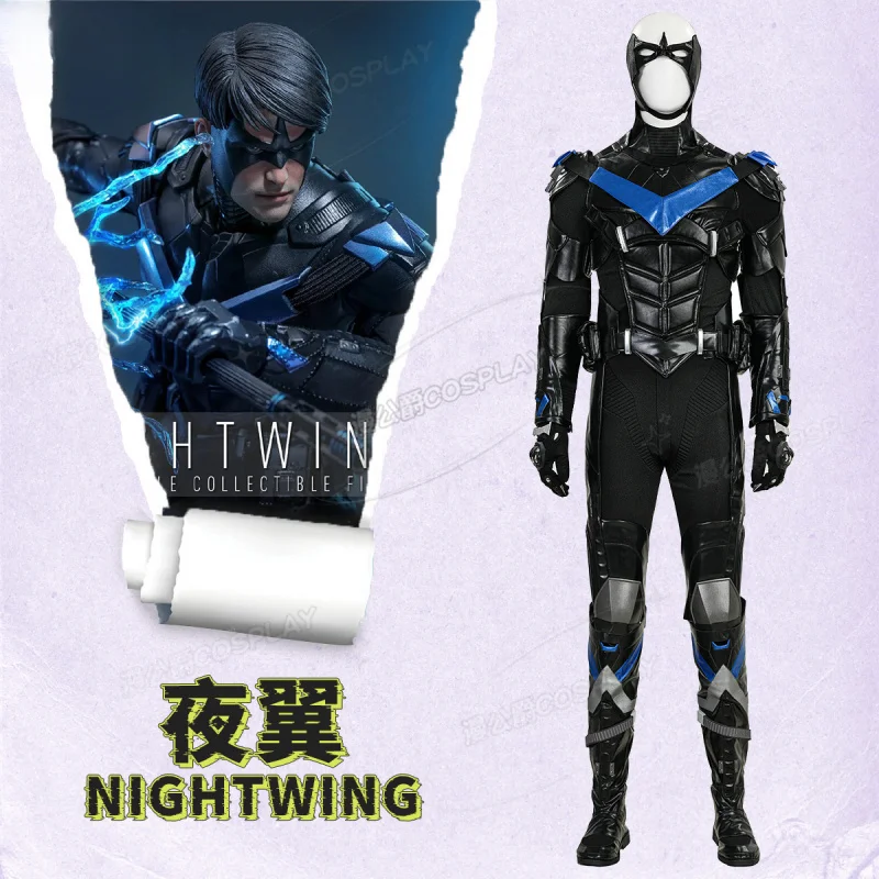 Arkham Knight Nightwing Косплей Костюм Мужчины Темный Рыцарь фэнтезийный комбинезон обувь реквизит маски Хэллоуин вечерние полный комплект летучая мышь униформа