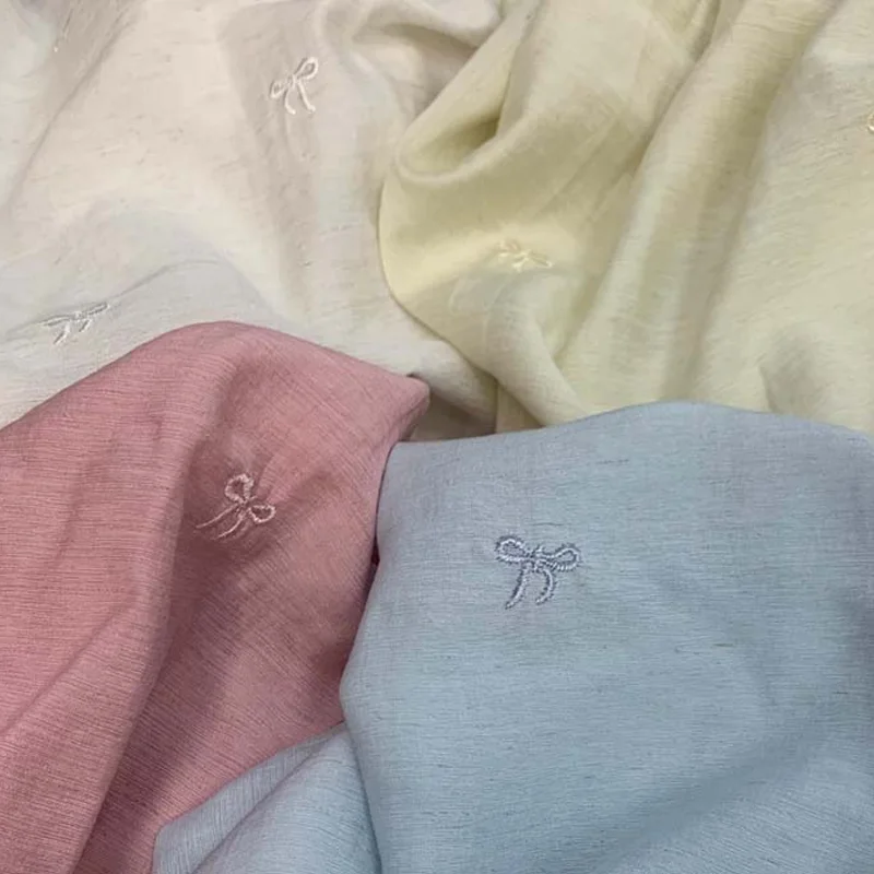 

145cm*100cm Linen-cotton Fabric Bow Embroidery Dress Clothing Pants Handmade DIY Sewing Accessories Fabric