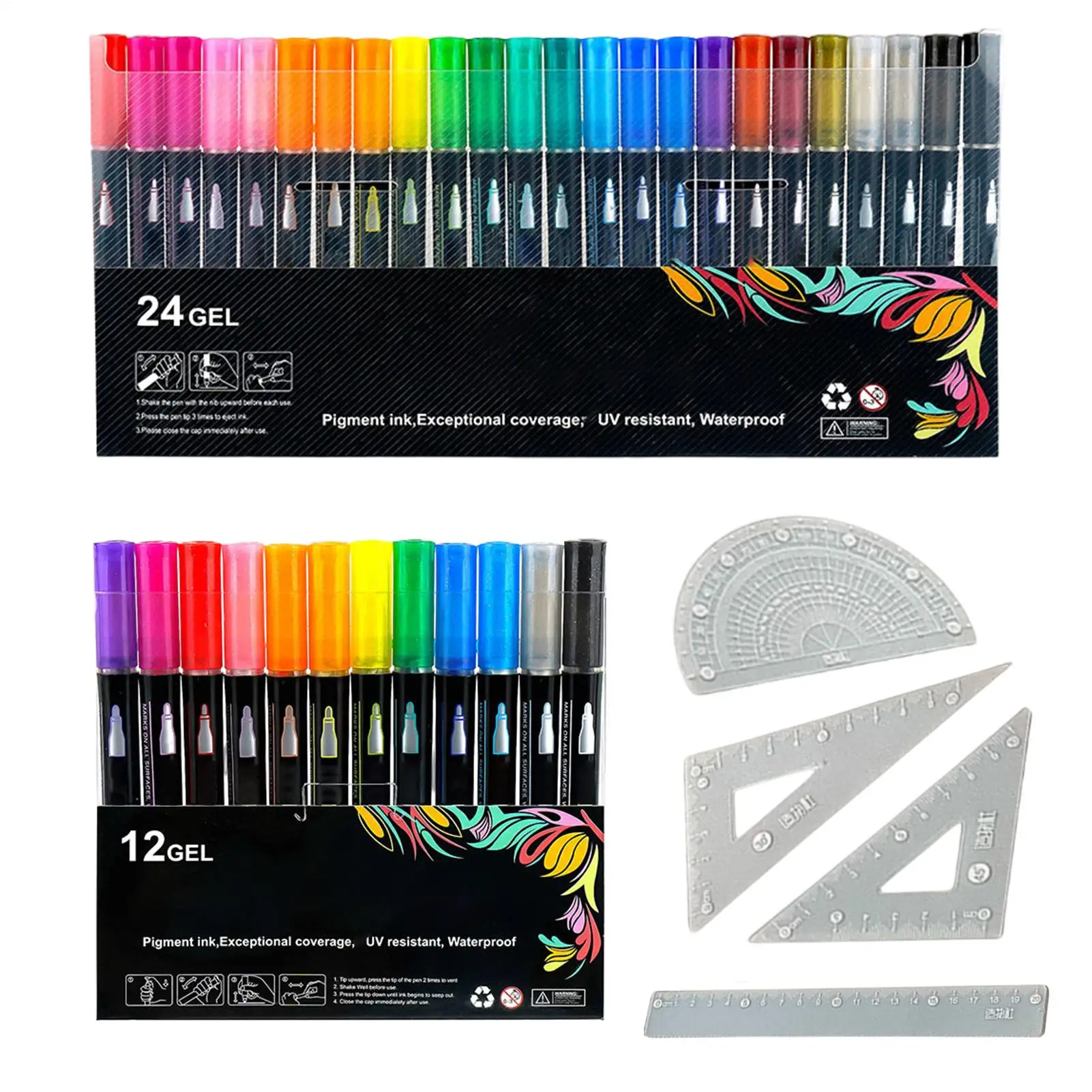 12/24 Coloring Lightstick Graffiti Highlight Pens Double Lined Outline Markers Squiggles Shimmer Markers Set Includes Ruler