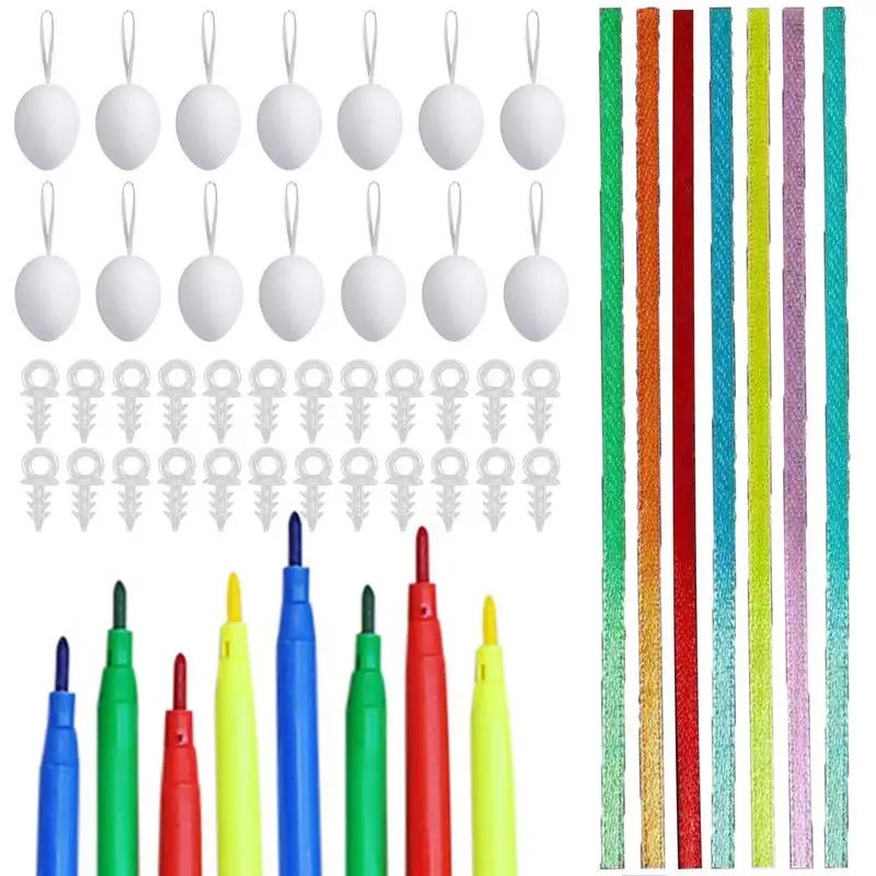 

50 Pieces Easter Eggs Decorations Kit White Blank DIY Easter Egg Paint Kit With Rope Hangings Wooden Egg For Easter Crafts