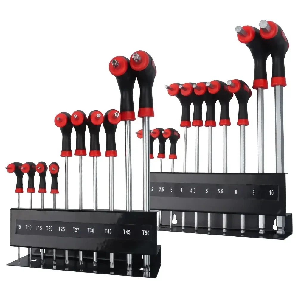 10PCS T-Handle Hex Key Allen Wrench Tool Set Star T-Handle torx Key Set with Convenient Storage Stand Spanner Screwdriver Tool