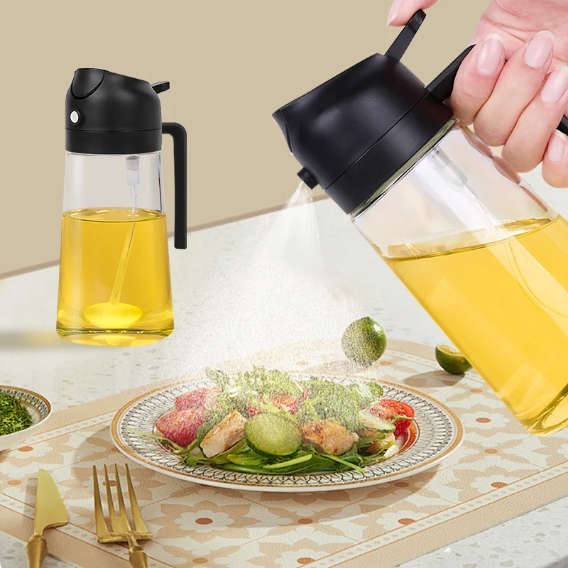 Butelka z rozpylaczem oliwy z oliwek 2 w 1 500 ml Plastikowy rozpylacz oliwy Pojemniki na olej kuchenny Dozownik oliwy z oliwek do pieczenia na kempingu BBQ