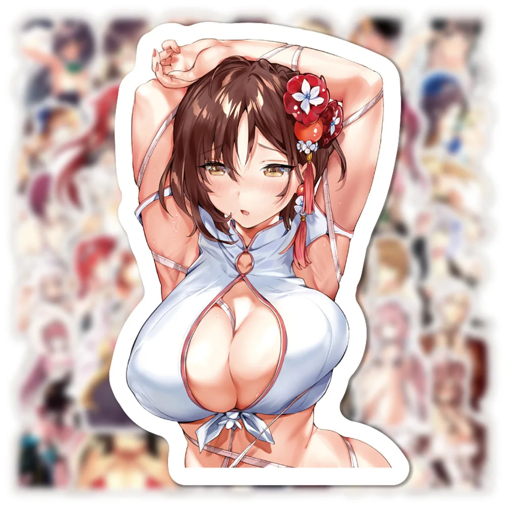 50 buah stiker decal Anime Hentai gadis seksi Waifu untuk bagasi Laptop telepon sepeda motor stiker mobil mainan anak perempuan tahan air