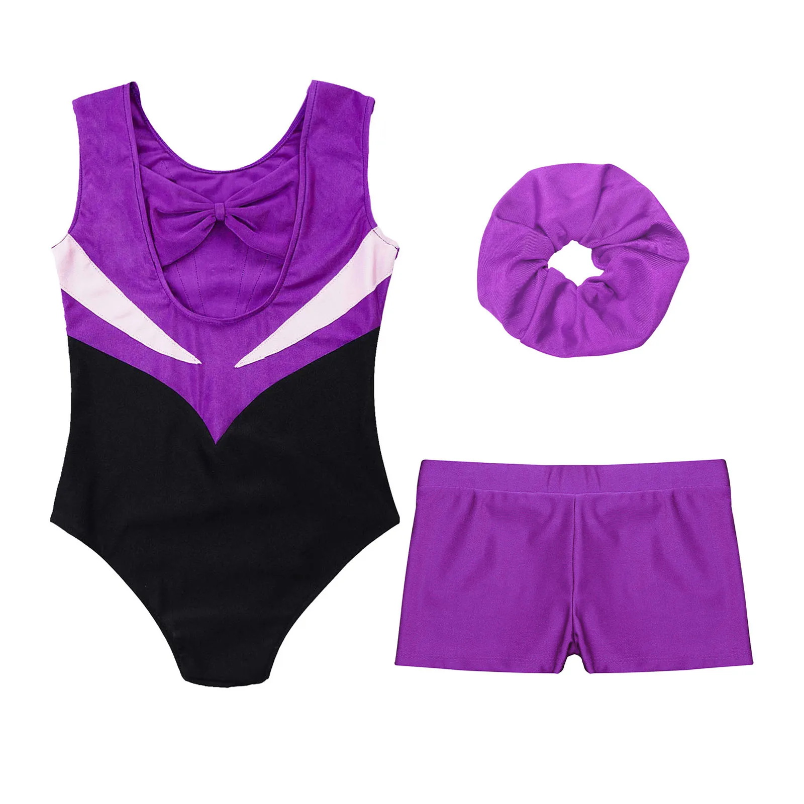 Tenues de sport pour filles, ensemble de ballet justaucorps avec nœud papillon, dos découpé, costume de batterie avec short, combinaisons de patinage sur glace