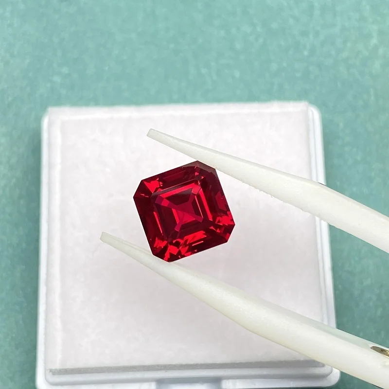 Ruihe Hight Quality Hand Made Asscher Cut Lab Grown Ruby Pigeon Blood Red Color Loose Gemstone for Jewelry Making Diy