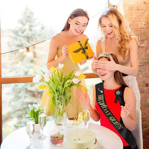 بلينغ حجر الراين كريستال تاج تاج ، زخرفة عيد ميلاد ، ساتان وشاح ، لوازم الحفلات ، سعيد 18 ، 21 ، 30 ، 40 ، عيد ميلاد 50 أفضل 12 تاج مبيعات 50 عاما - رقم 1