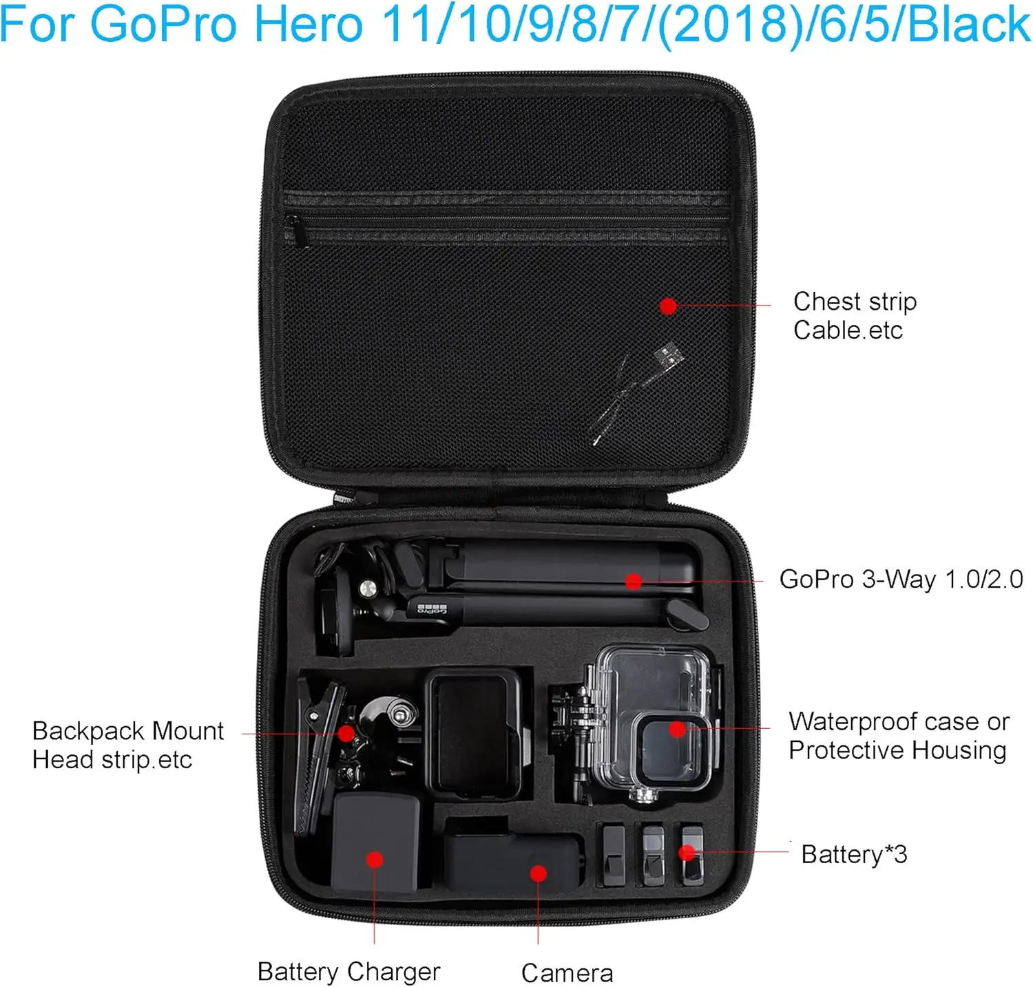 حافظة صلبة لهاتف GoPro Hero 13-7 & DJI Osmo Action 5-3، فضي/أسود، مع حقيبة كتف وحزام