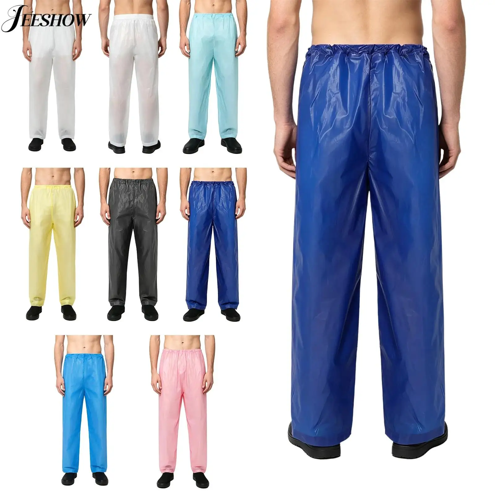 Adult Unisex Waterproof Rain Pants Elastic Waistband Straight Wide-Leg Trousers Rain Gear for Fishing Hiking Outdoor Work