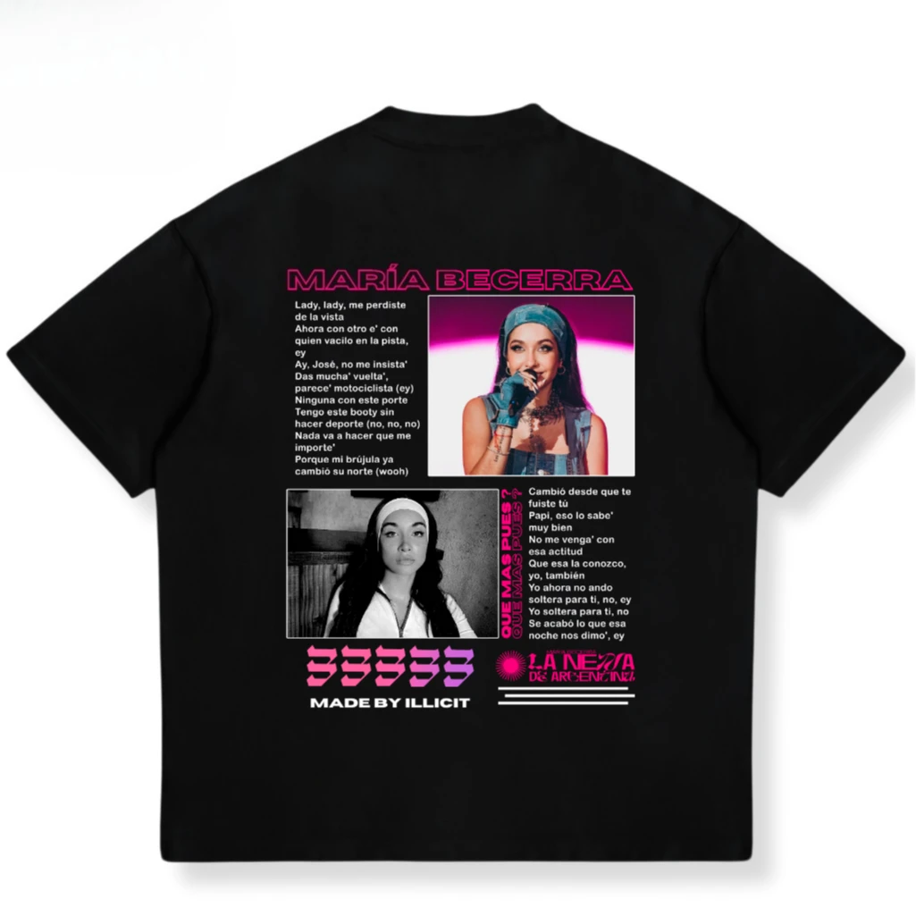 Camisetas Unisex de Algodón de Manga Corta Y2K Oversize de Moda Popular Casual para Fans de la Cantante María Becerra - Gira 2026