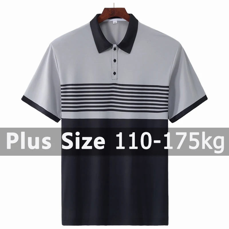 

Striped Polo Shirts Men Plus Size 1XL-7XL 110-175kg Short Sleeve Polo T Shirt Loose Polos Oversized Tops Big Size Men Clothing