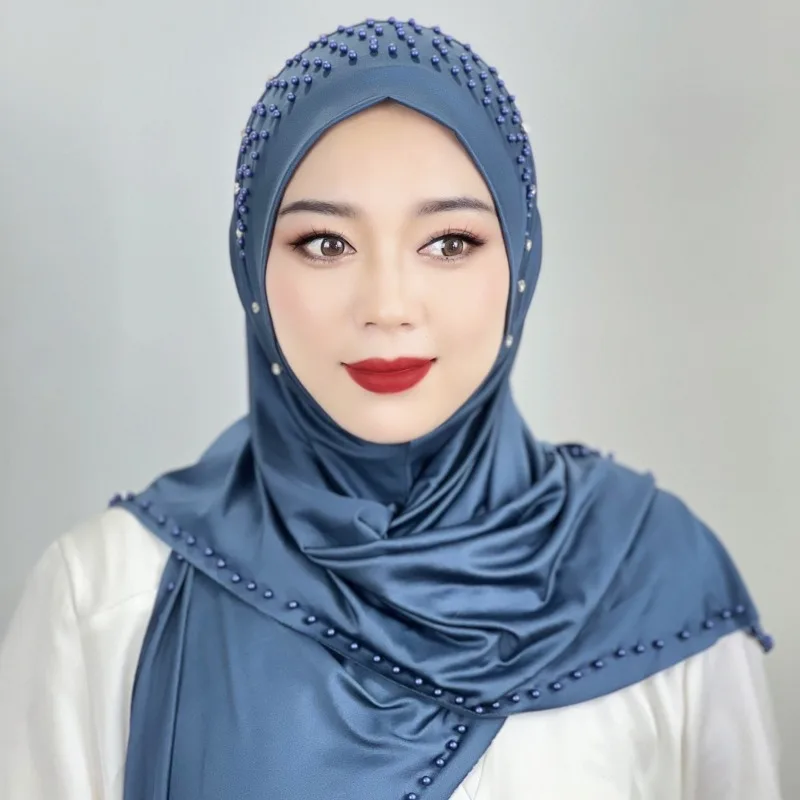 Handmade Women Scarf Shawl Hijab Malay Head Cover with Easy Slip On Pure Color 4