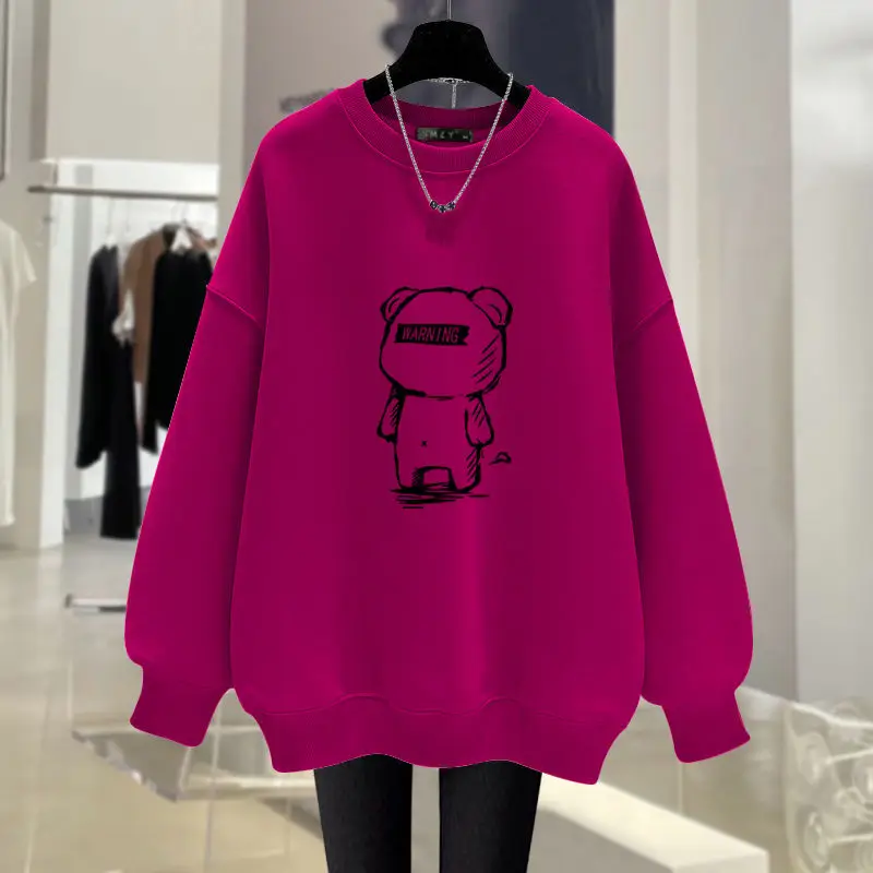 Frauen Frühling und Herbst Neue Oansatz Pullover Mode Druck Sweatshirts Casual Lose Vielseitige Langarm Medium Länge Tops