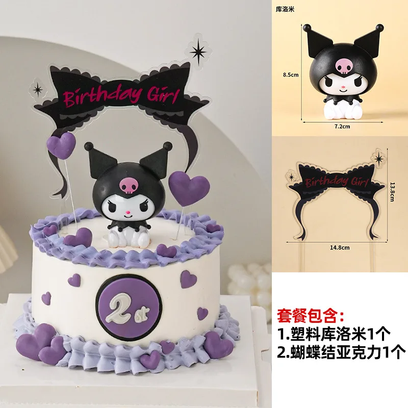 

Happy Birthday Kuromi Cake Decoration Anime Cartoon Character Party Sanrio Kuromi Cake Decoration Toys Party Gifts for Children