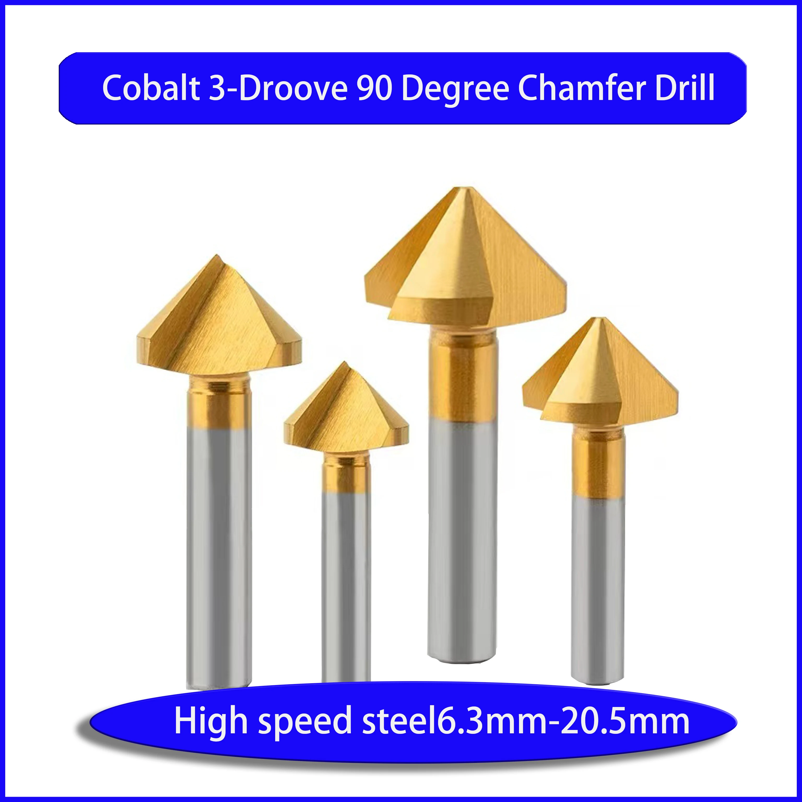 CNC cobalt 90 degree straight shank 3-slot chamfer milling cutter 6.3MM-25MM deburring countersunk bit HSS bevel hole trimming