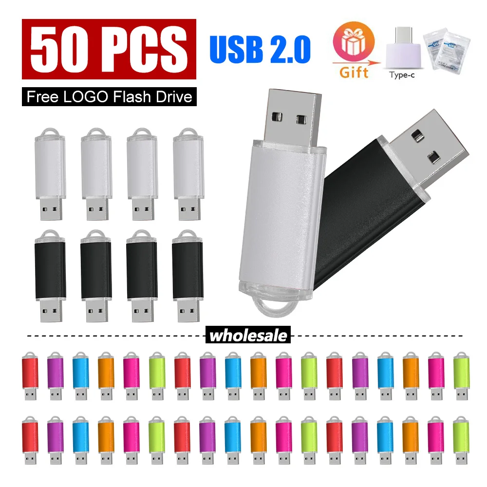 50PCS Custom LOGO USB Drive High Speed Usb Stick 2.0 Pen Drives 64G 32G Metal Flash Drive Memory Disk Cle  Free Shipp