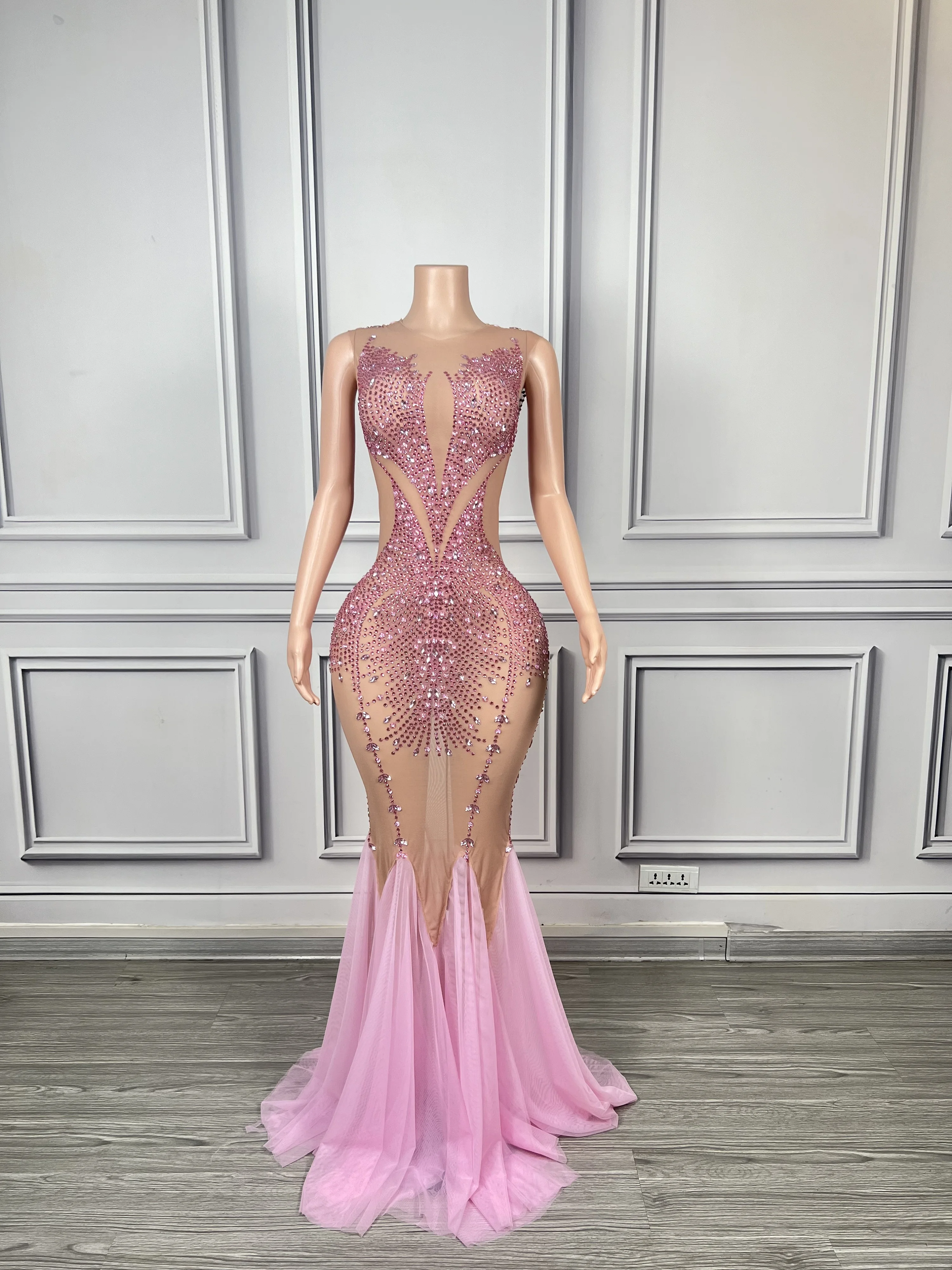 Luxury Sparkly Rhinestones Pink Mermaid  Long Evening Dresses with Cape Women Celebrate Birthday Prom Party Evening Gown