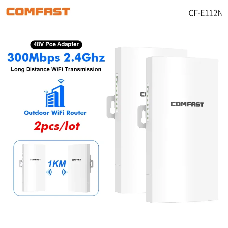 Comfast 300Mbps 1KM Outdoor Wireless AP Bridge 2Ghz Access Point 9dBi WI-FI Antennas WIFI Signal Amplifier Router  2 PCS 48V POE