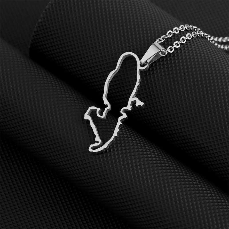 Stainless steel French Martinique map pendant necklace