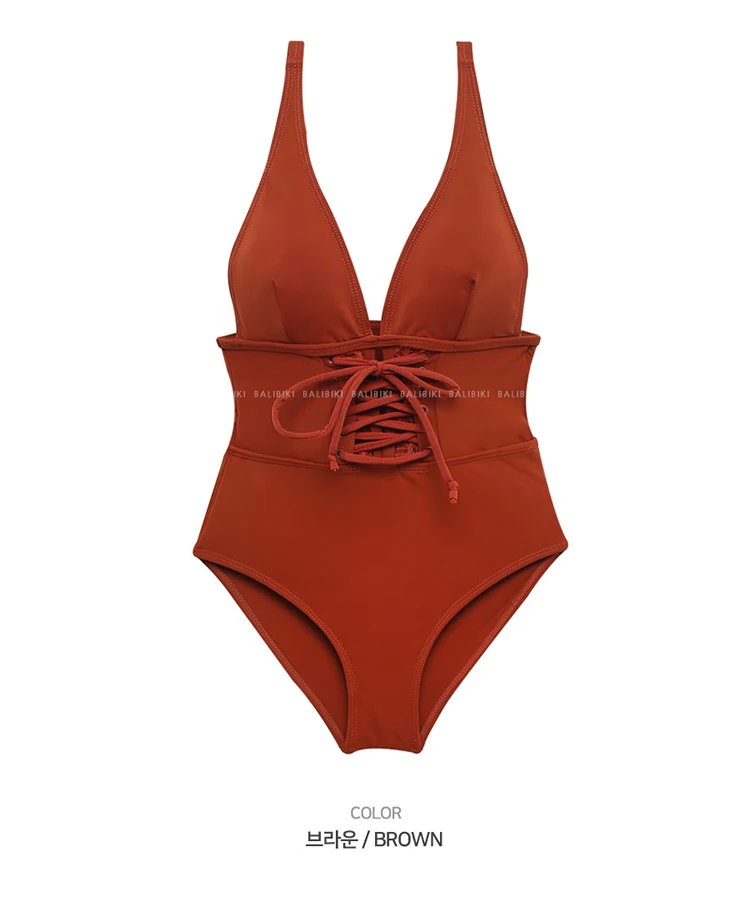 เกาหลี Retro One-piece สามเหลี่ยม V เซ็กซี่ Backless Cool Girl Quick-drying ชุดว่ายน้ํา Seaside Backless Water Park Suspender ชุดว่ายน้ํา