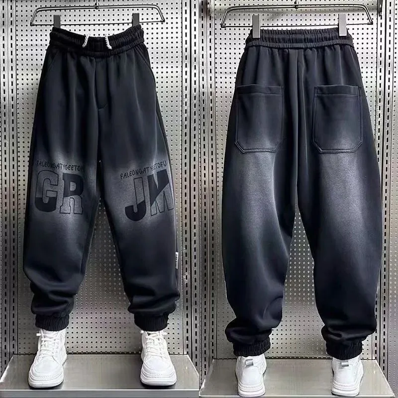

Осенне-весенний модный тренд, американские винтажные прямые спортивные спортивные штаны, мужские повседневные свободные брюки больших размеров высокого качества