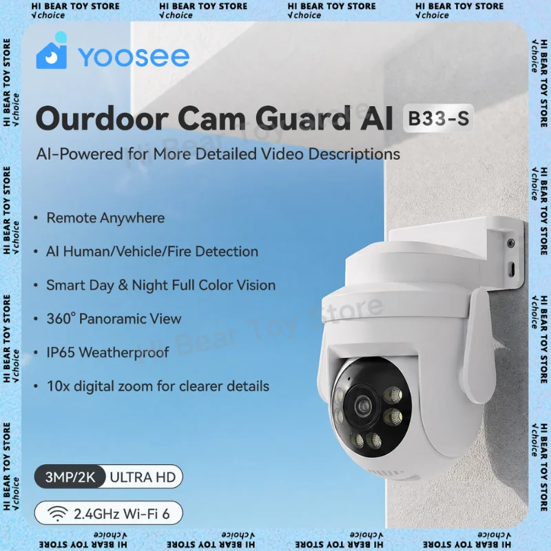 In Stock Yoosee B33‑S Smart Security Outdoor Camera 360 Panoramic 2k Ultra Clear Pixels Humanoid Pet Detection Full-Color Night