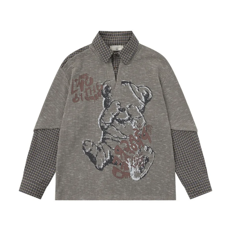 

FACTCHECK High Quality EU US Size Plaid patchwork faux two-piece collared sweatshirt