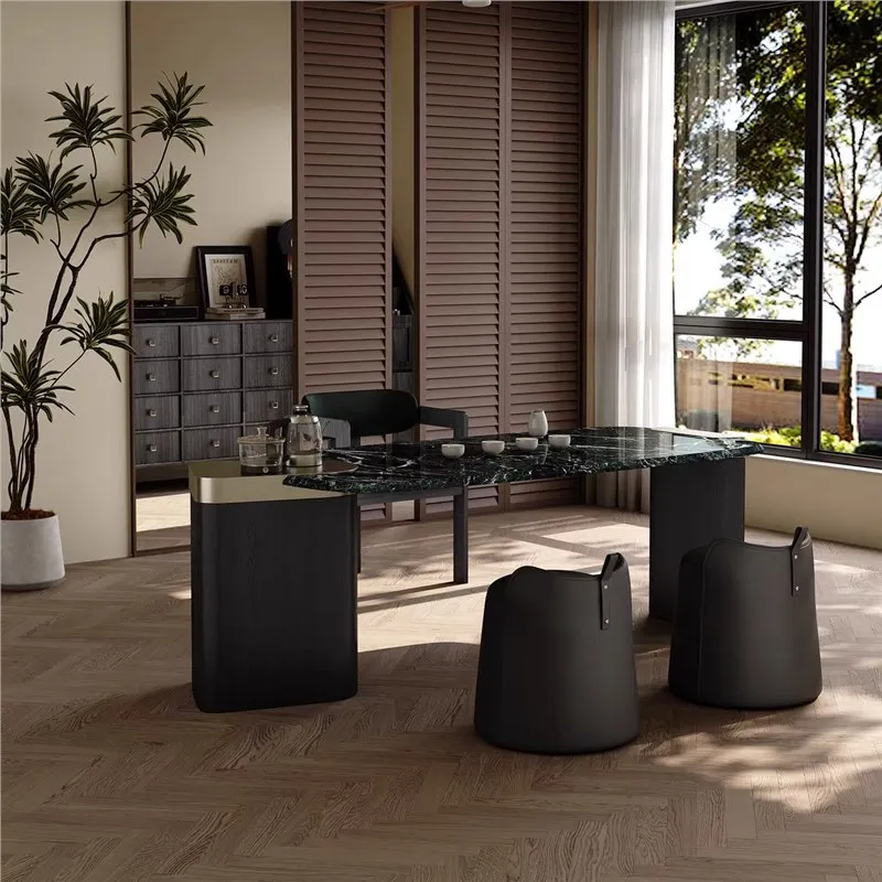 Natural luxury stone high-end tea table and chair combination Italian light luxury household marble modern simple balcony solid