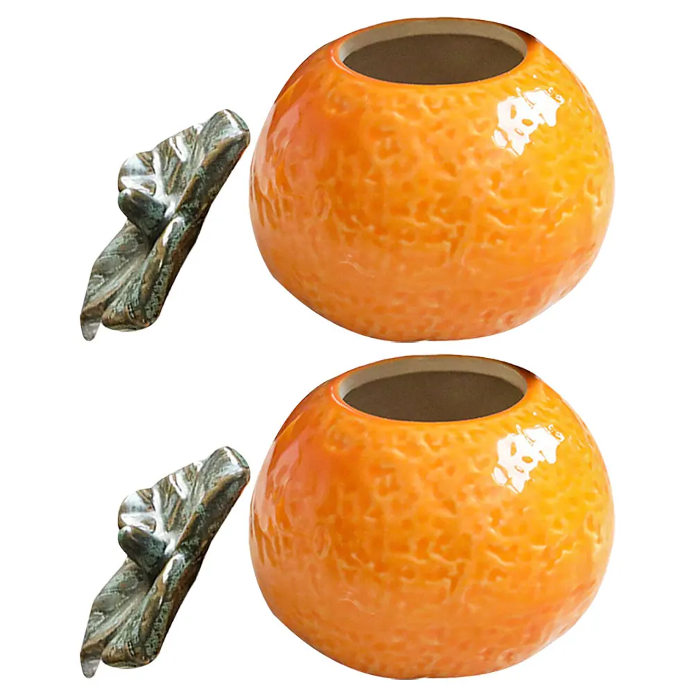 

2Pcs Ceramic Jars Leaf Lid Decorative Food Storage Container Cookie Snack Canister Kitchen Counter Decor