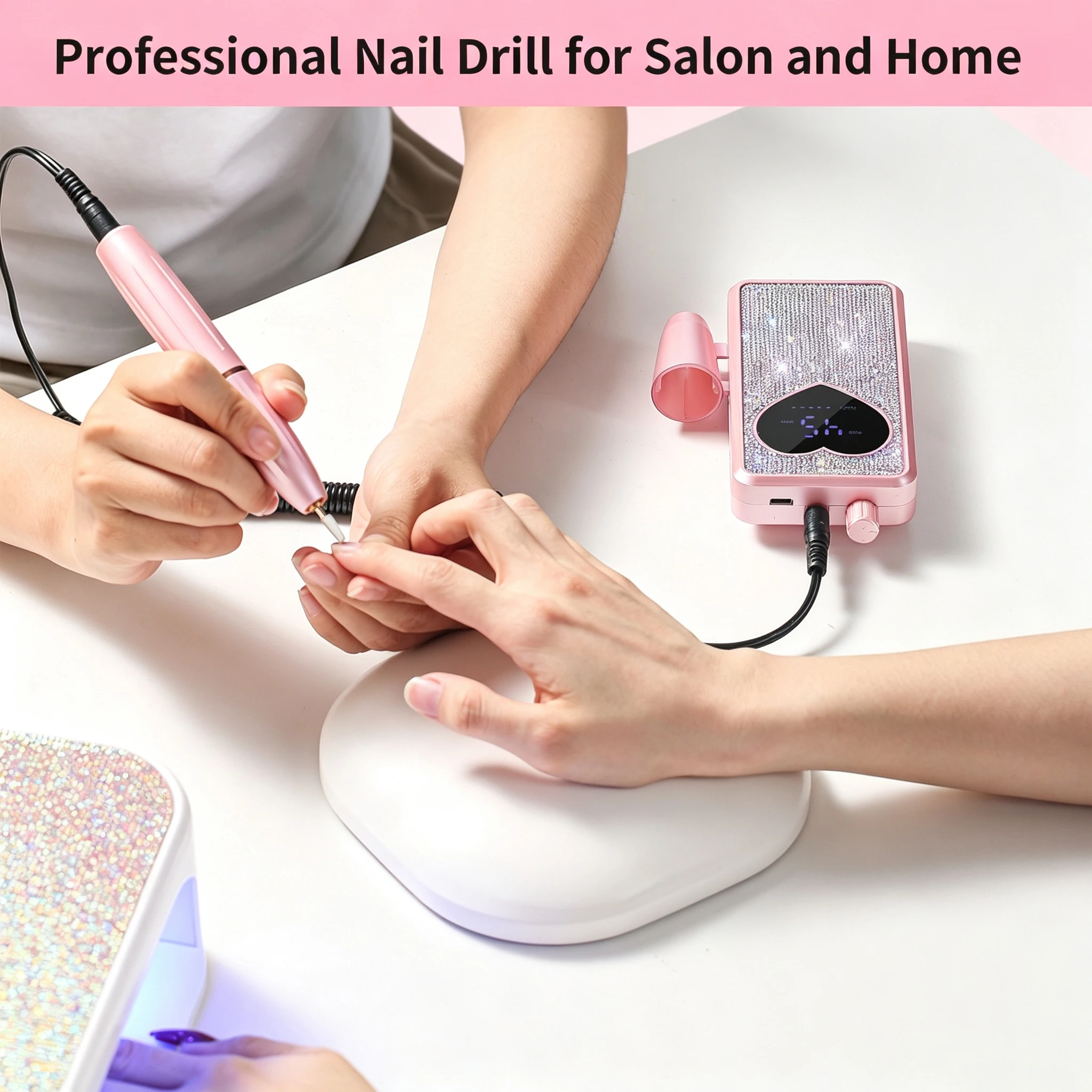 Rechargeable BM‑607 Diamond Nail Drill Machine, 45000RPM High‑Speed Electric Nail File, LED Display, Quick Gel Removal Manicure Pedicure Tool
