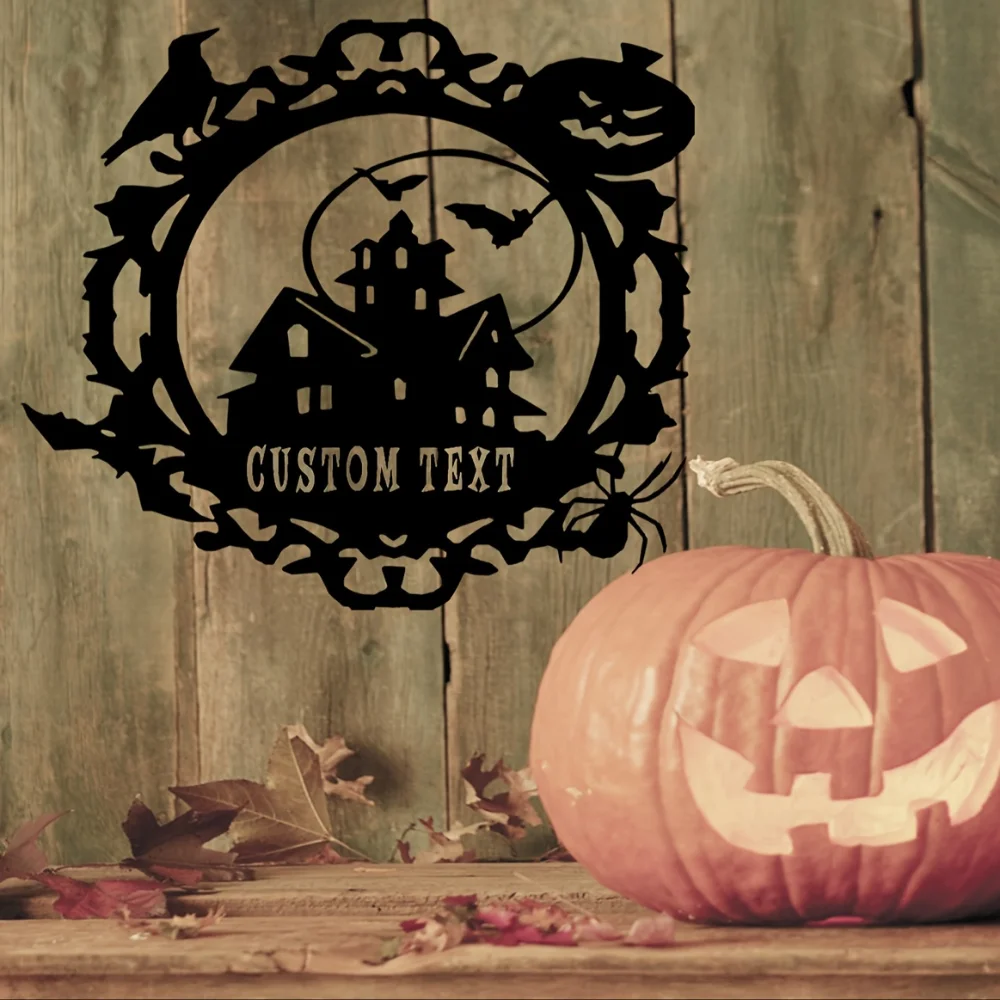Customizable Black Iron Family Name Sign with Rustic Charm Ideal for Home Decor Halloween Parties Outdoor Garden Ornament