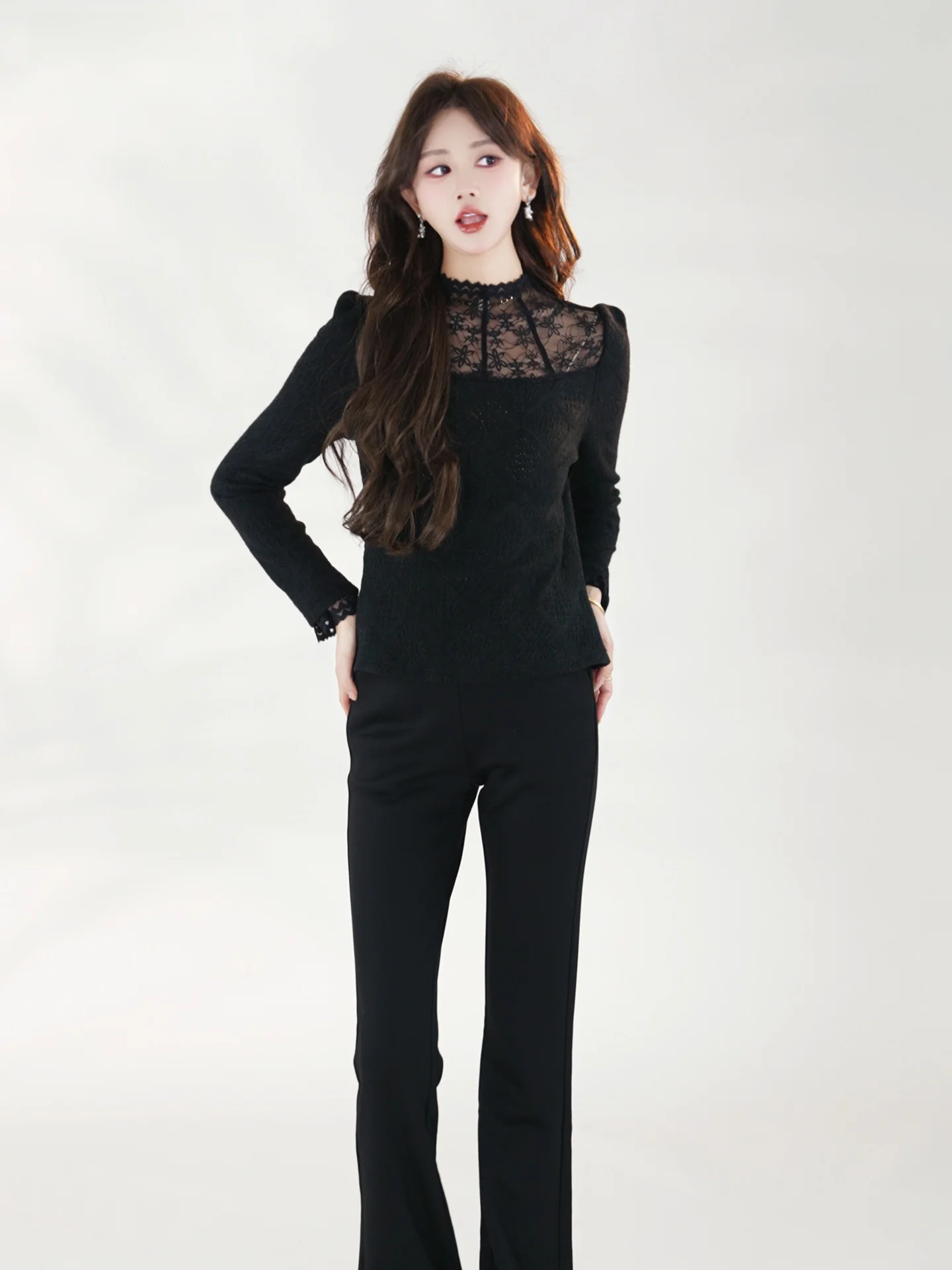 

Annelily Winter New Lightweight Embroidered Breathable Skin-friendly Faionable irt Women's Ele Sle Long Sve Casu...