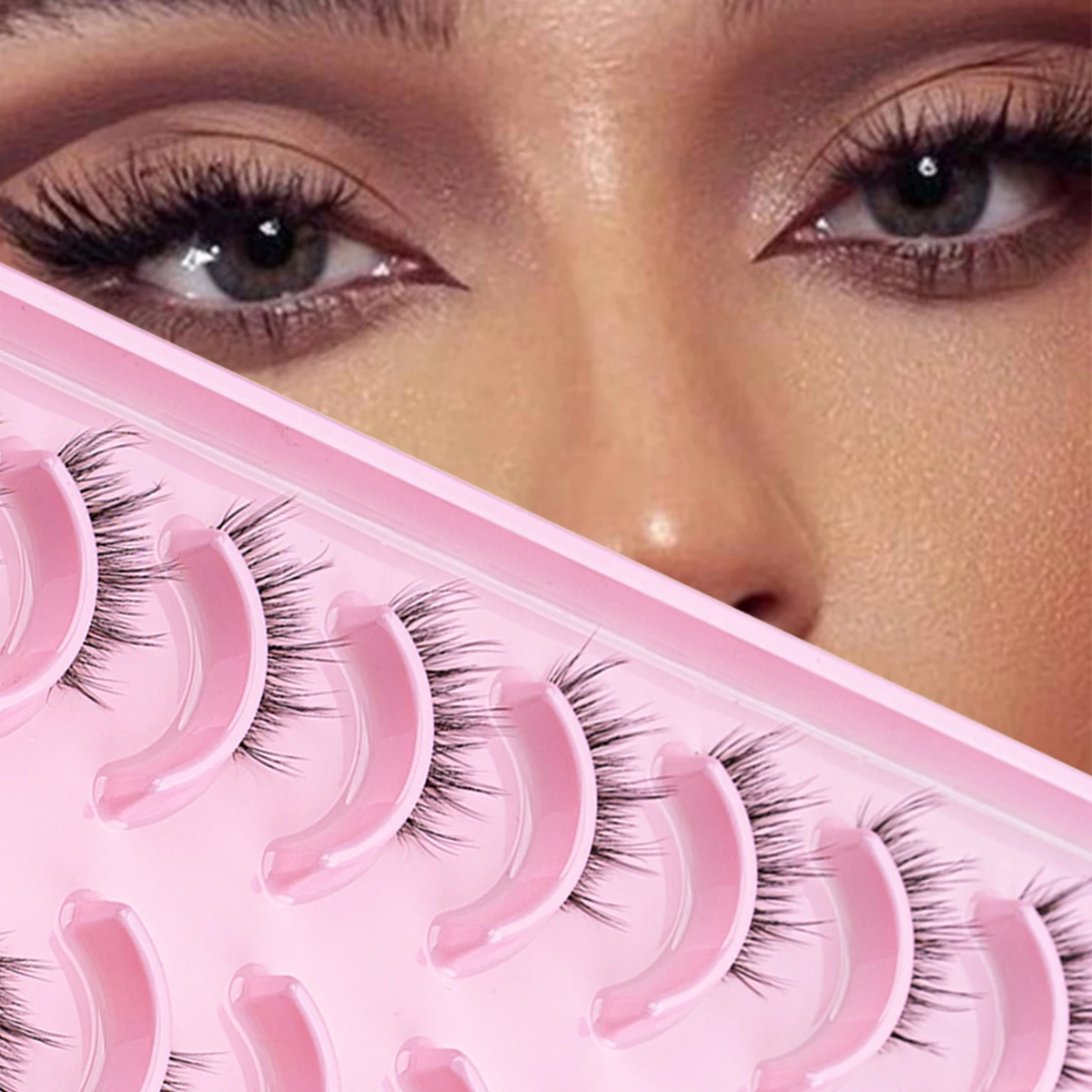 SEXYSHEEP naturel oeil de chat cils 10 paires Faux 3d vison demi cils outils réutilisables doux vaporeux Faux cils