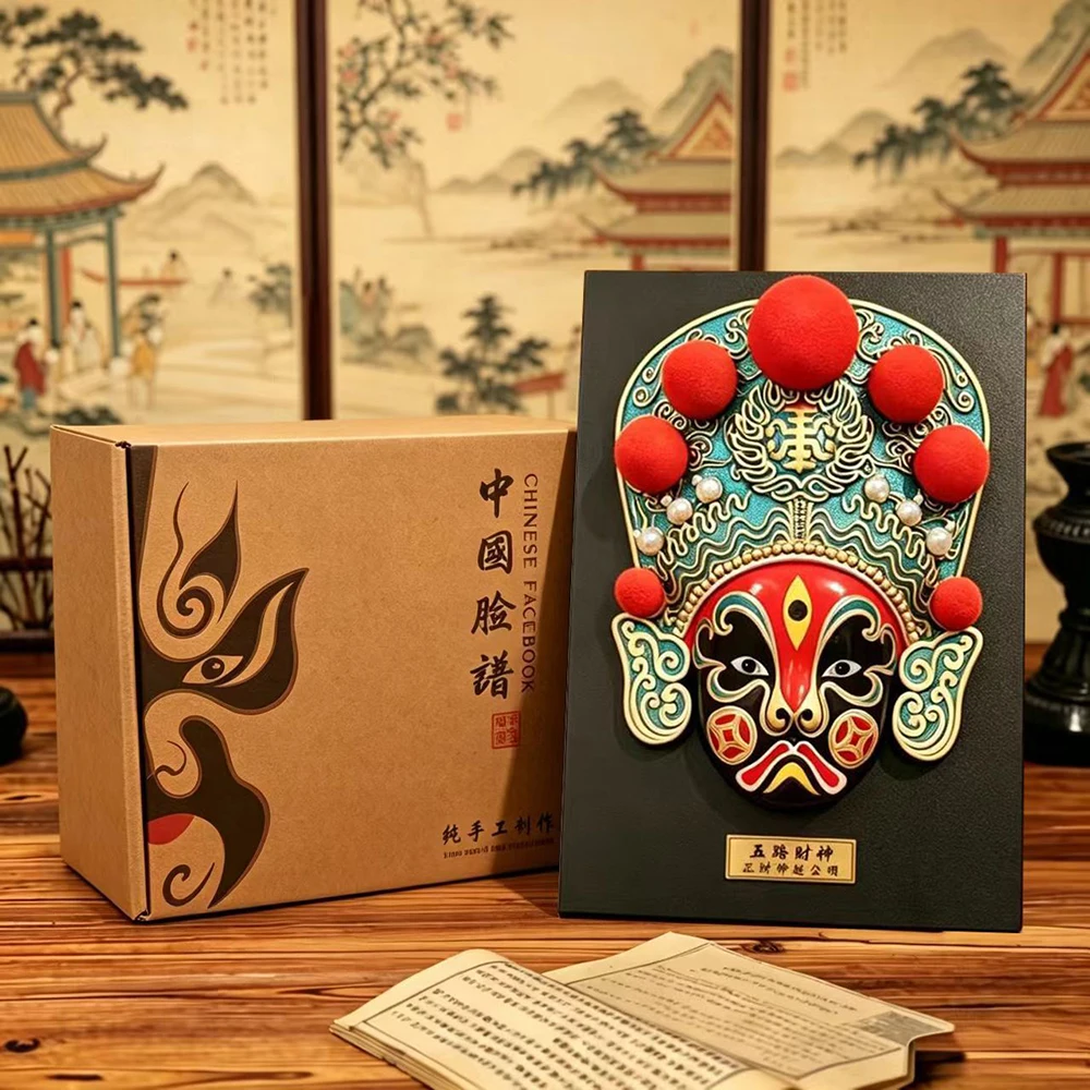 Chinese Peking & Sichuan Opera Mask Ornament, Five‑Way Wealth God Figurine Hanging Ornament, Wall Hanging Decor for Restaurant