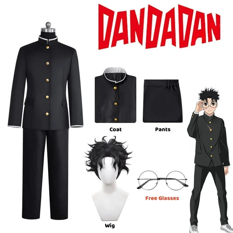 Disfraz de Anime Dandadan Ken Takakura, uniforme escolar Okarun, chaqueta negra, traje de Gakuran, gafas, disfraz unissex