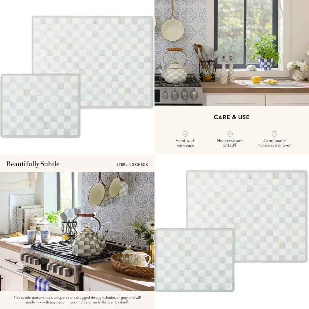 

Pair of Gray & White Sterling Check Pattern Tempered Glass Cutting Boards for Countertop Use