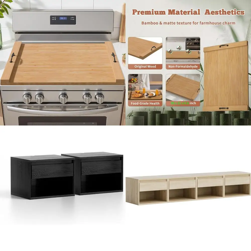 

Bamboo Noodle Board with Handles, 30x22 Inches Electric Stovetop Cover, RV Kitchen Cutting Board