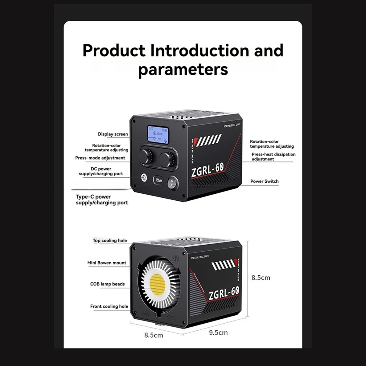 

T36C 60W Pro LED Video Light Photographic Studio Light with Light Control Panel Mini Softbox for Video Livestreaming EU Plug