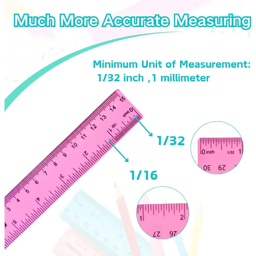 مساطر 6 بوصة مساطر ملونة شفافة سنتيمتر وبوصة مسطرة بلاستيكية للمدرسة والمكتب المنزلي حزمة من 7 قطع