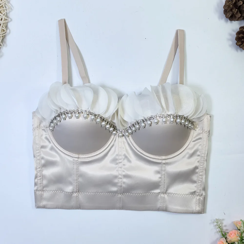 

Сексуальная верхняя одежда без бретелек для взрослых по индивидуальному заказу с блестящими бриллиантовыми гвоздями, корсетом «рыбья кость» и кружевной подтяжкой в стиле пэчворк с листьями