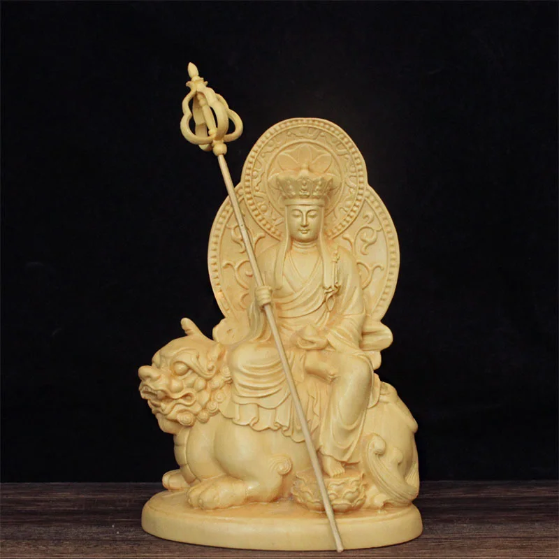 

Solid Wood Carving Great Compassionate King Ksitigarbha, Guanyin Bodhisattva Statue,Wooden hand-carved， Family Feng Shui Statue