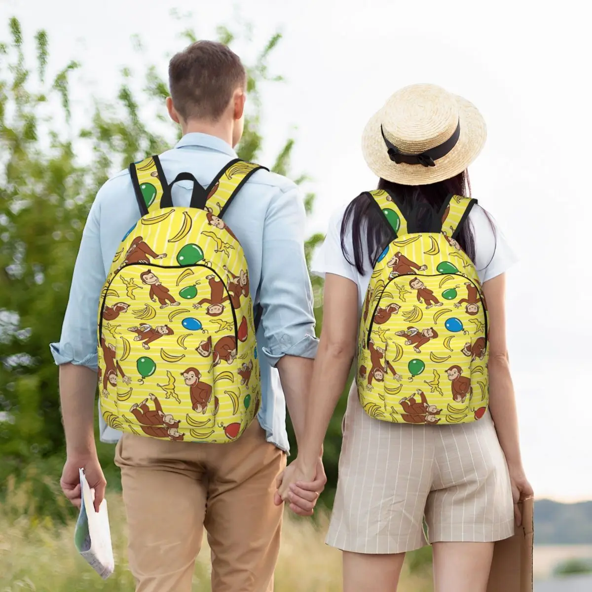 Curious George Monkey Cartoon Sac à dos pour hommes et femmes, Cool Student Work Daypack, TV Series, Laptop Initiated Bag, Gift