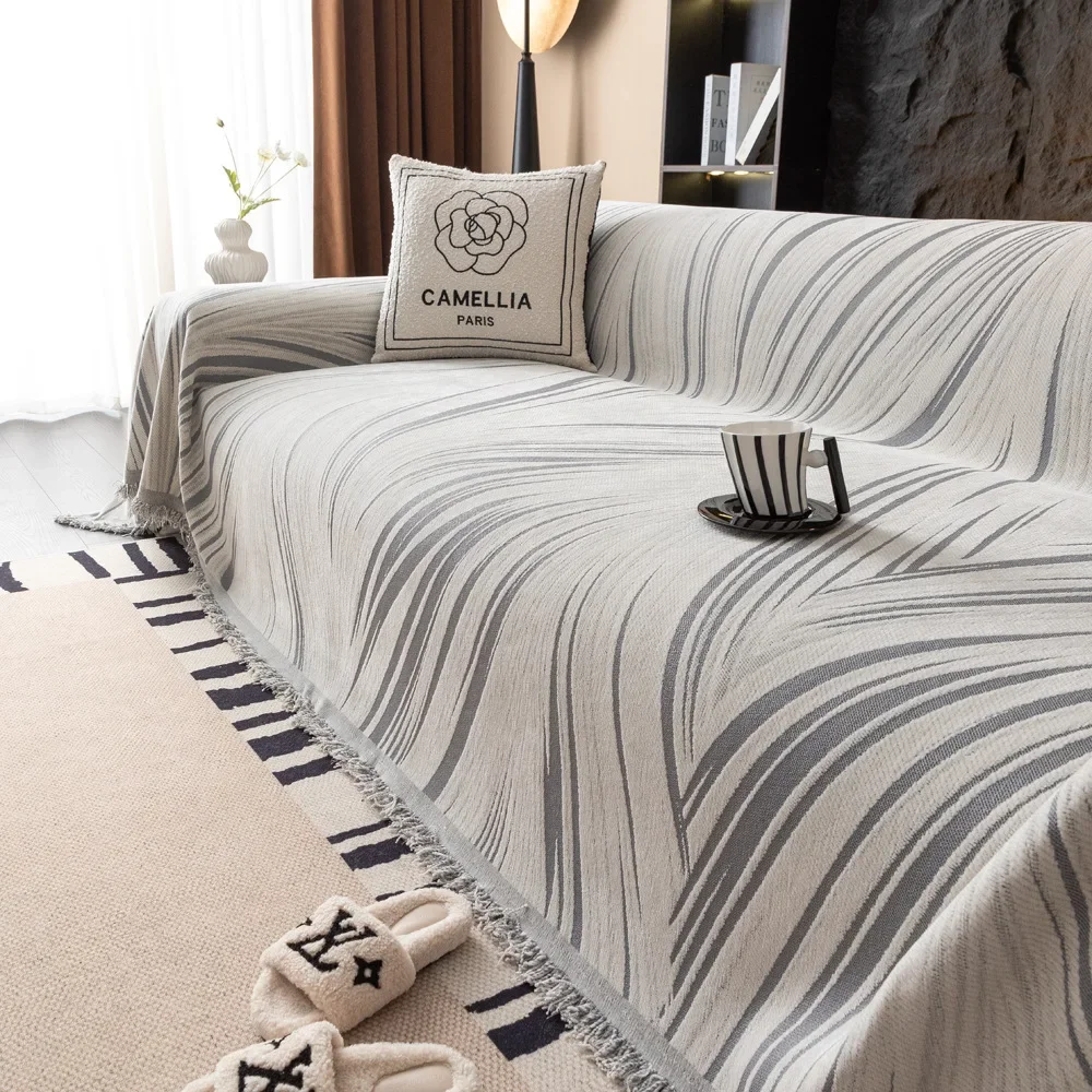Chenille Fabric Sofa Blanket Nordic Style Universal Throw Blankets with Tassel for Living Room Four Seasons Couch Protector