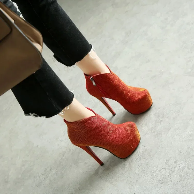 

YMECHIC 2025 пикантные блестящие ботильоны на высоком тонком каблуке и платформе, женские вечерние свадебные туфли на платформе, серебристые