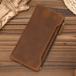 Genuine leather cash wallets vintage leather purse men women clip purse wallet luxury brand designer long wallet for male female
