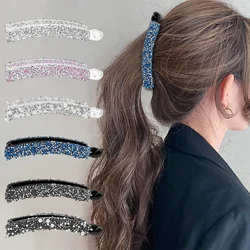 Sparkly Crystal Rhinestone Covered Banana Hair Clip for Women  Non-slip Hairpin Ponytail Holder Grips Clamp Hair Accessories